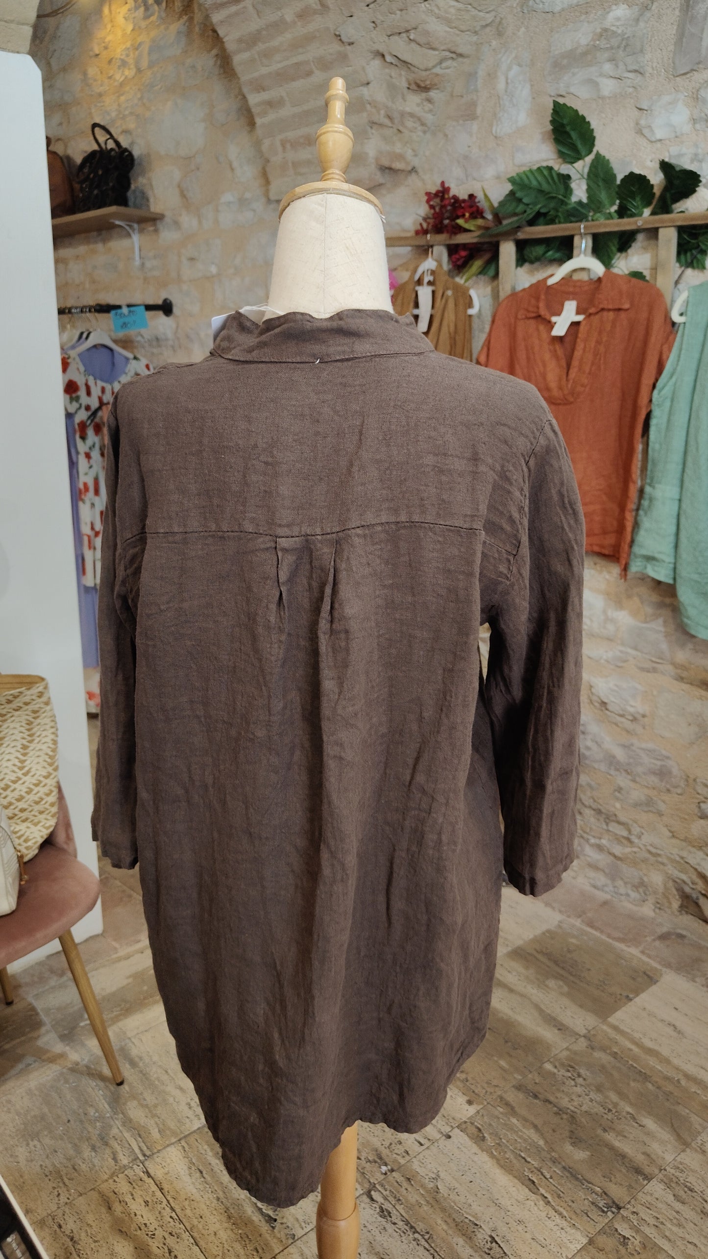 Camicia lino marrone