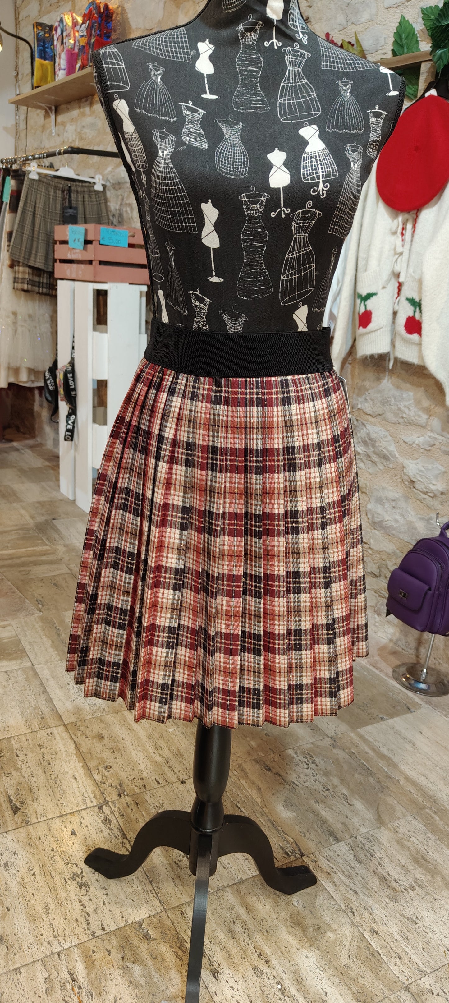 Gonna a balze tartan rosso