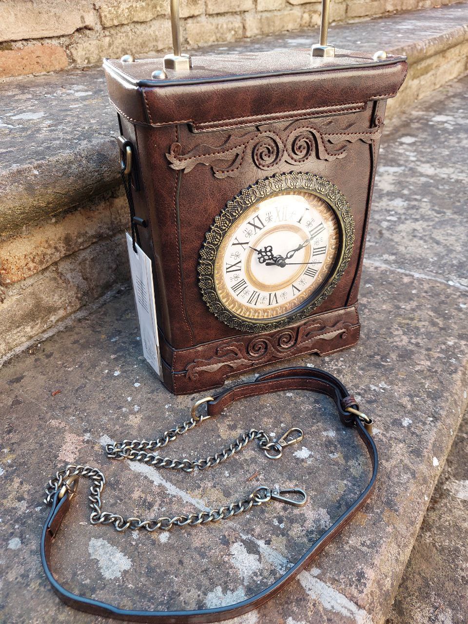 Borsa orologio rettangolare marrone