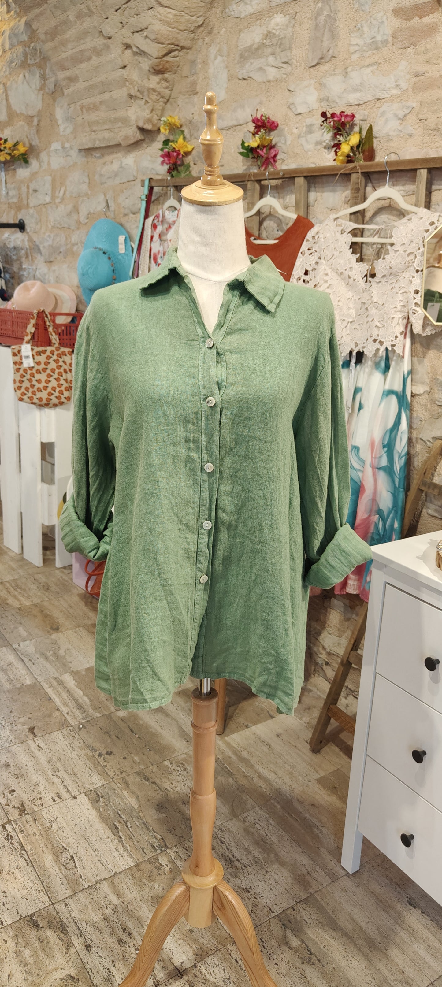 Camicia lino verde