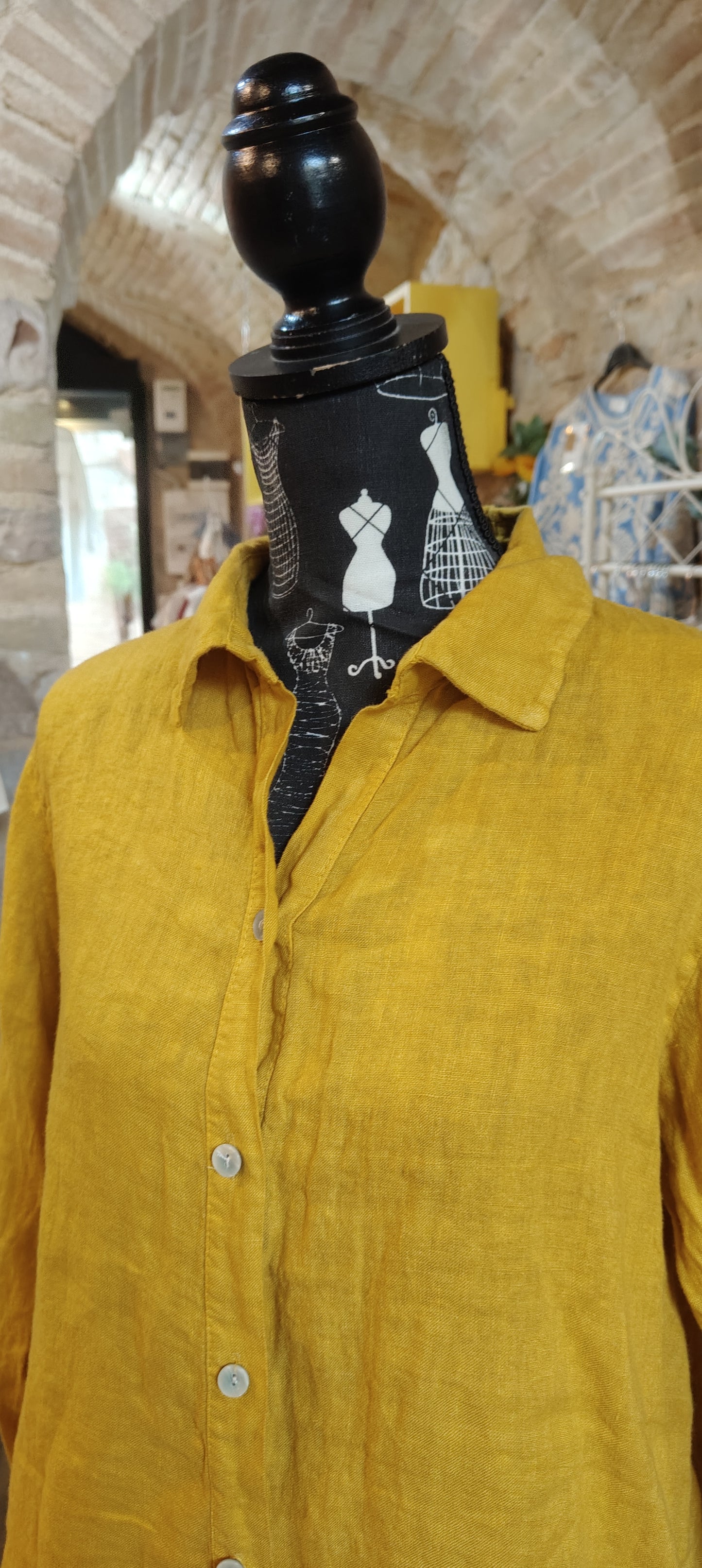 Camicia classica lino senape