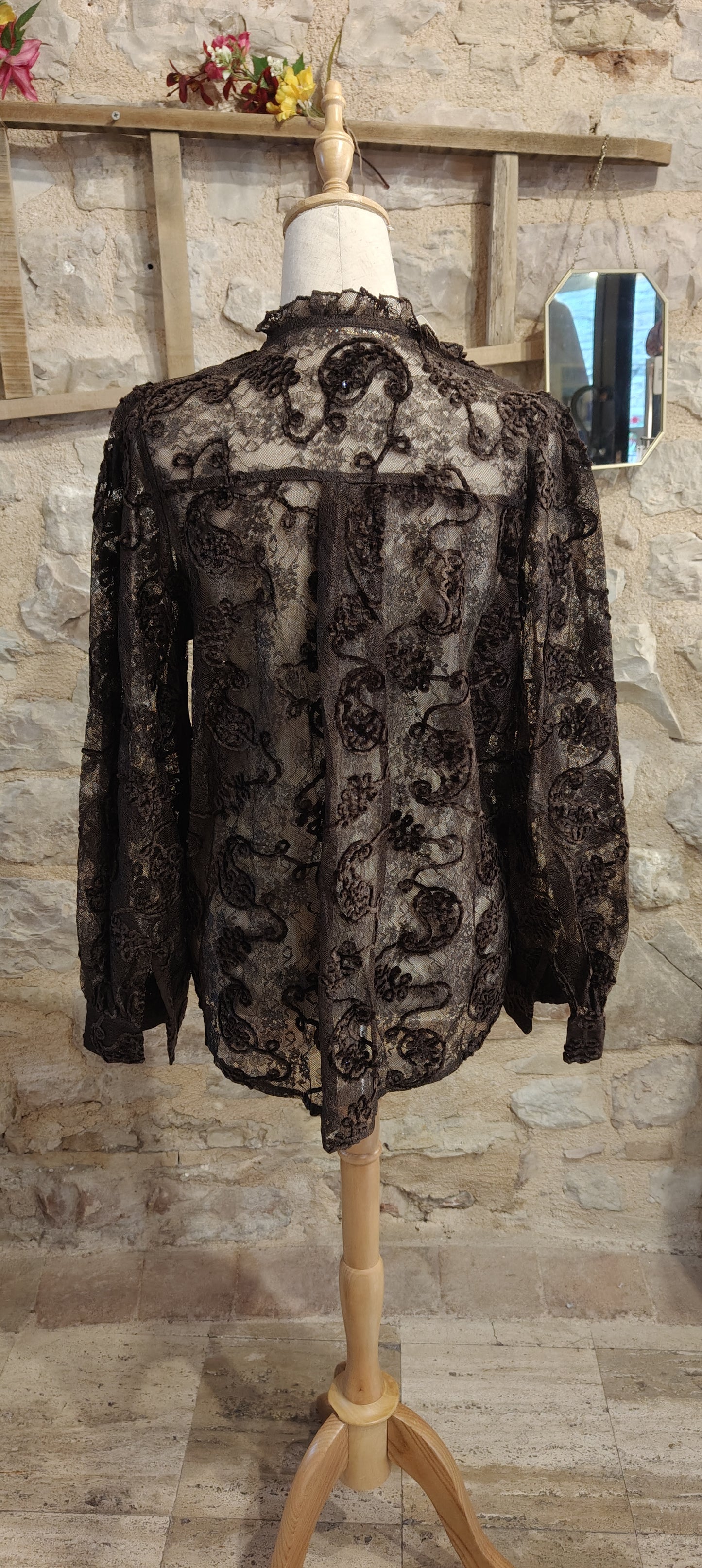 Camicia pizzo marrone