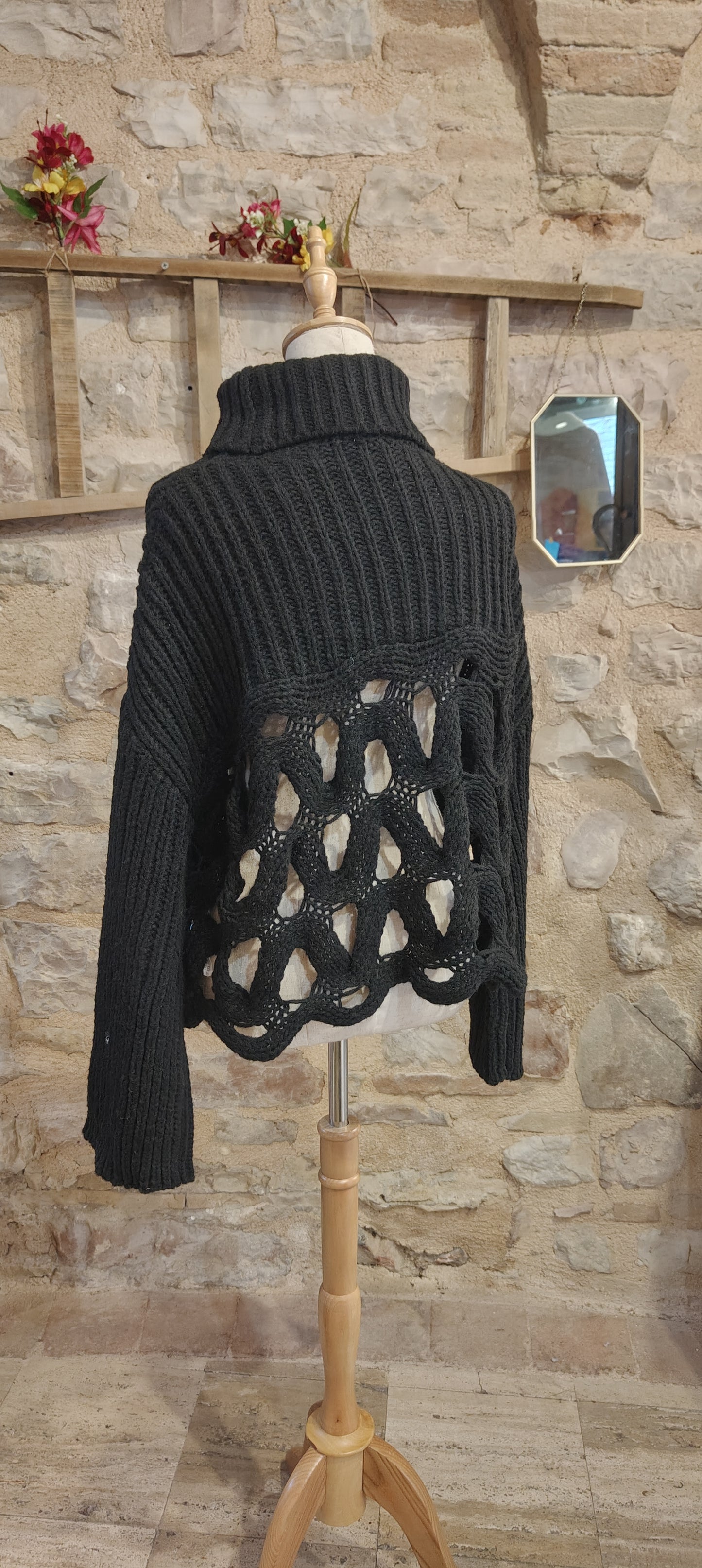 Maglione nido d'api nero (collo)