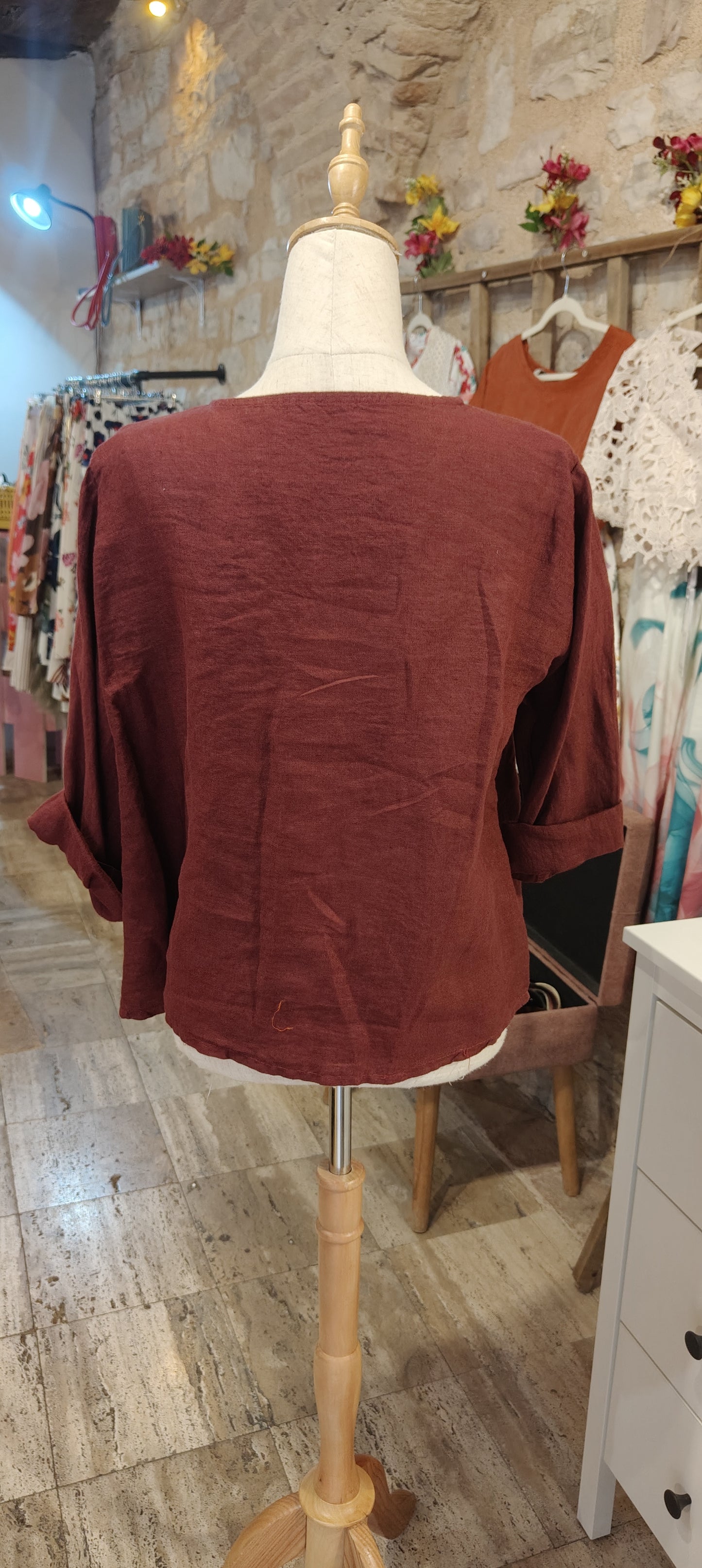 Camicia lino tasconi bordeaux