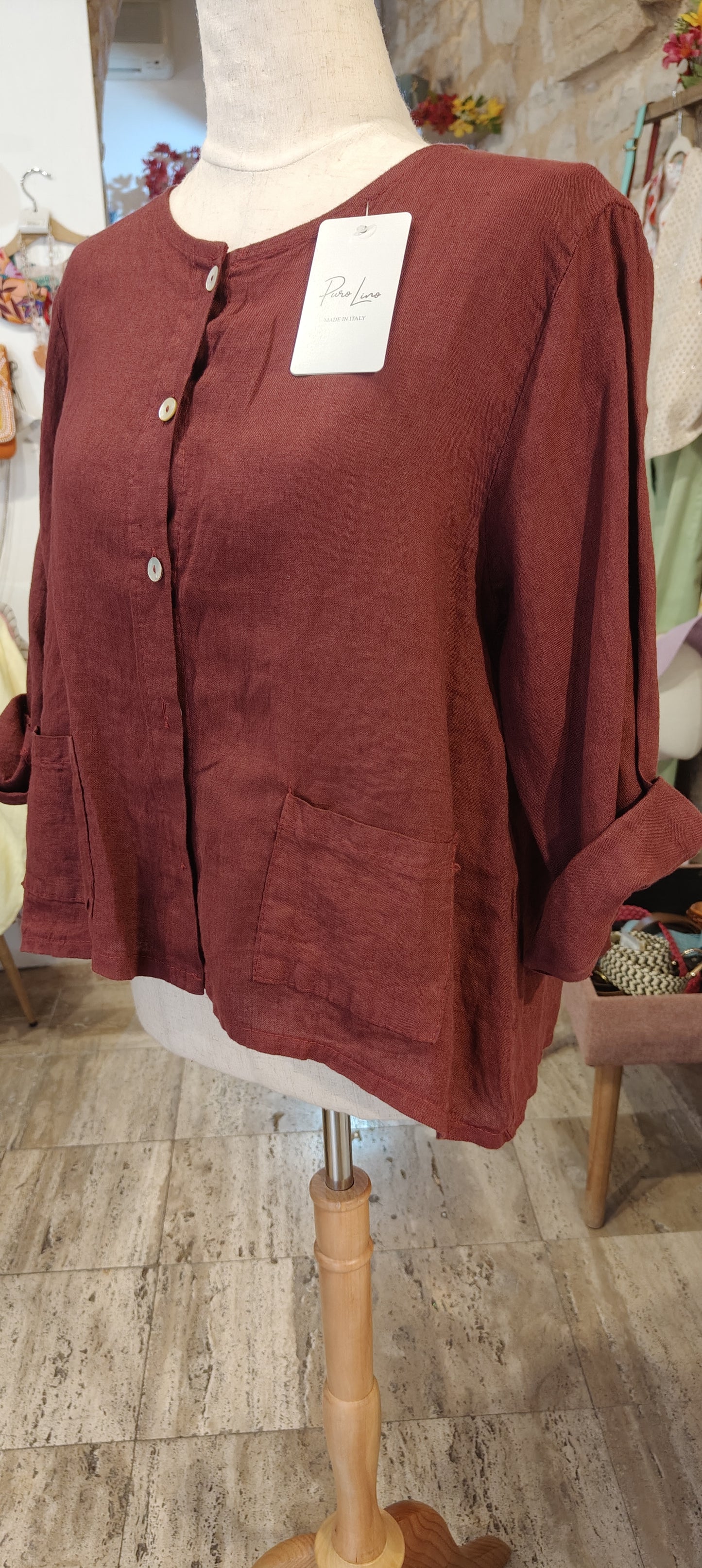 Camicia lino tasconi bordeaux