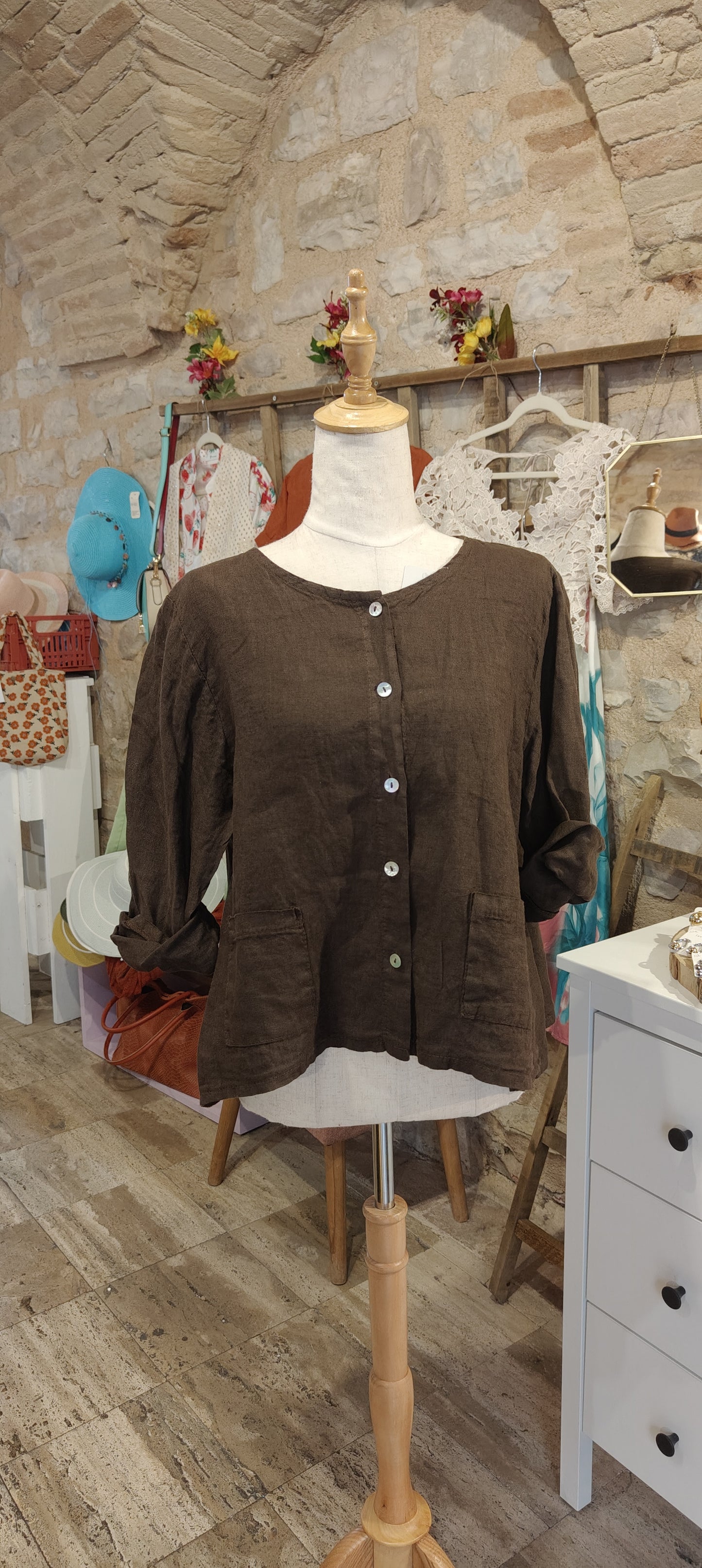 Camicia lino tasconi marrone