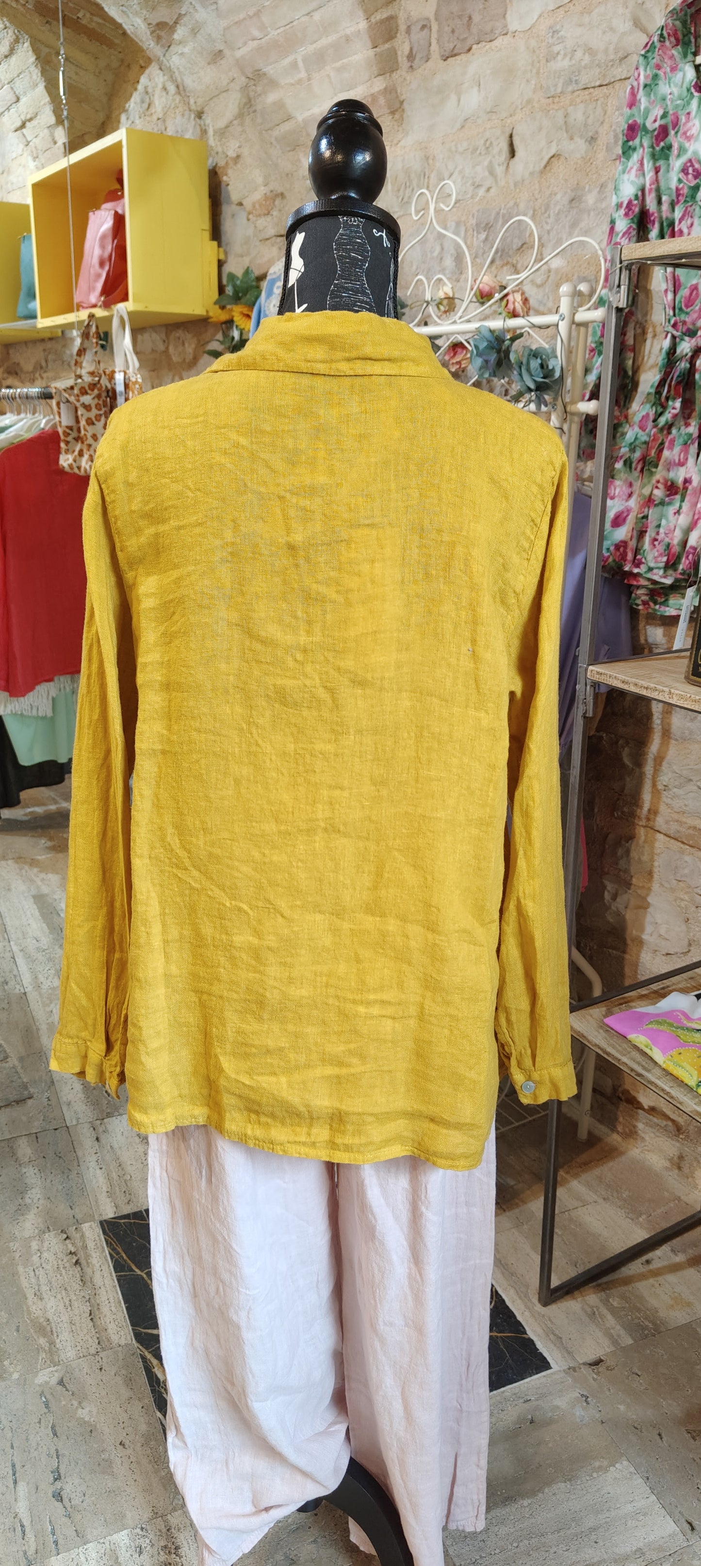 Camicia classica lino senape