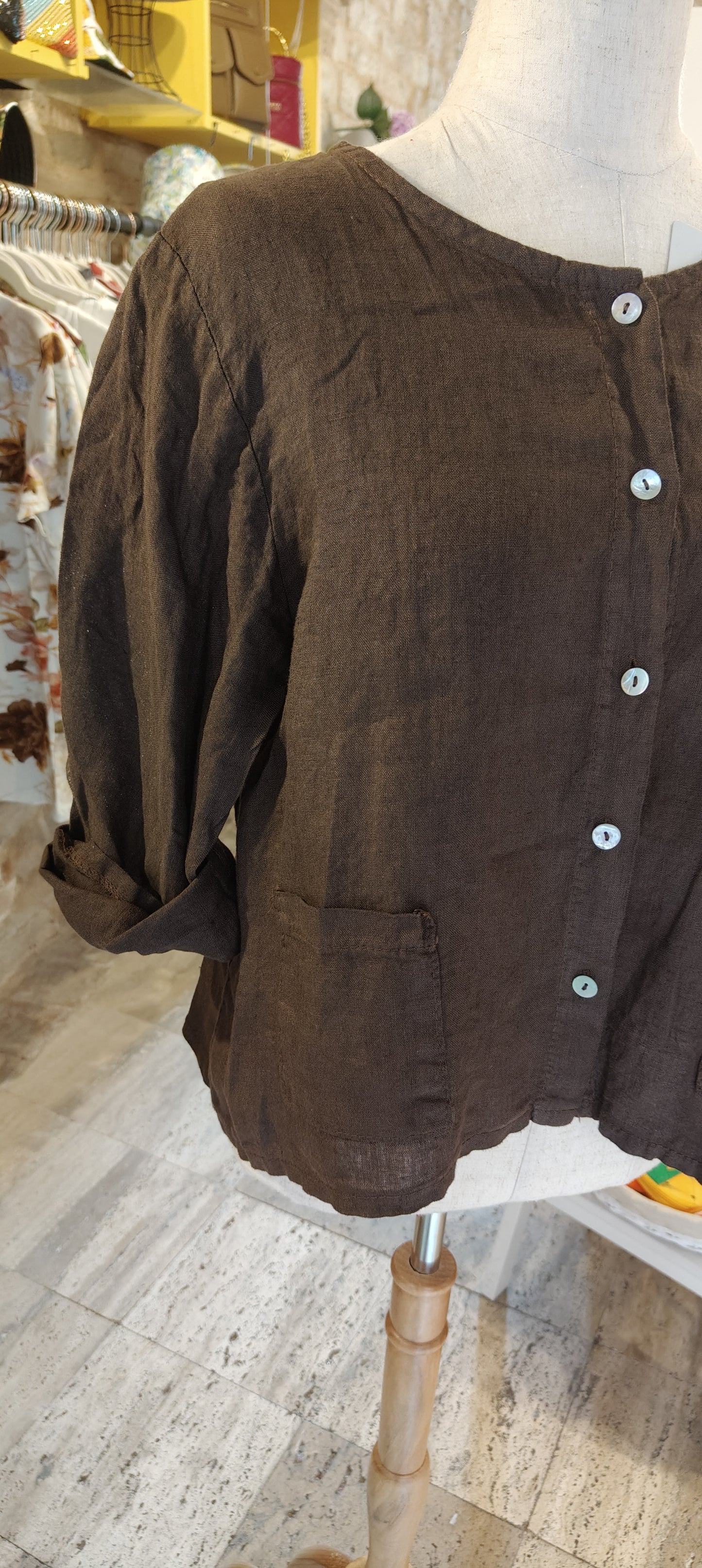 Camicia lino tasconi marrone
