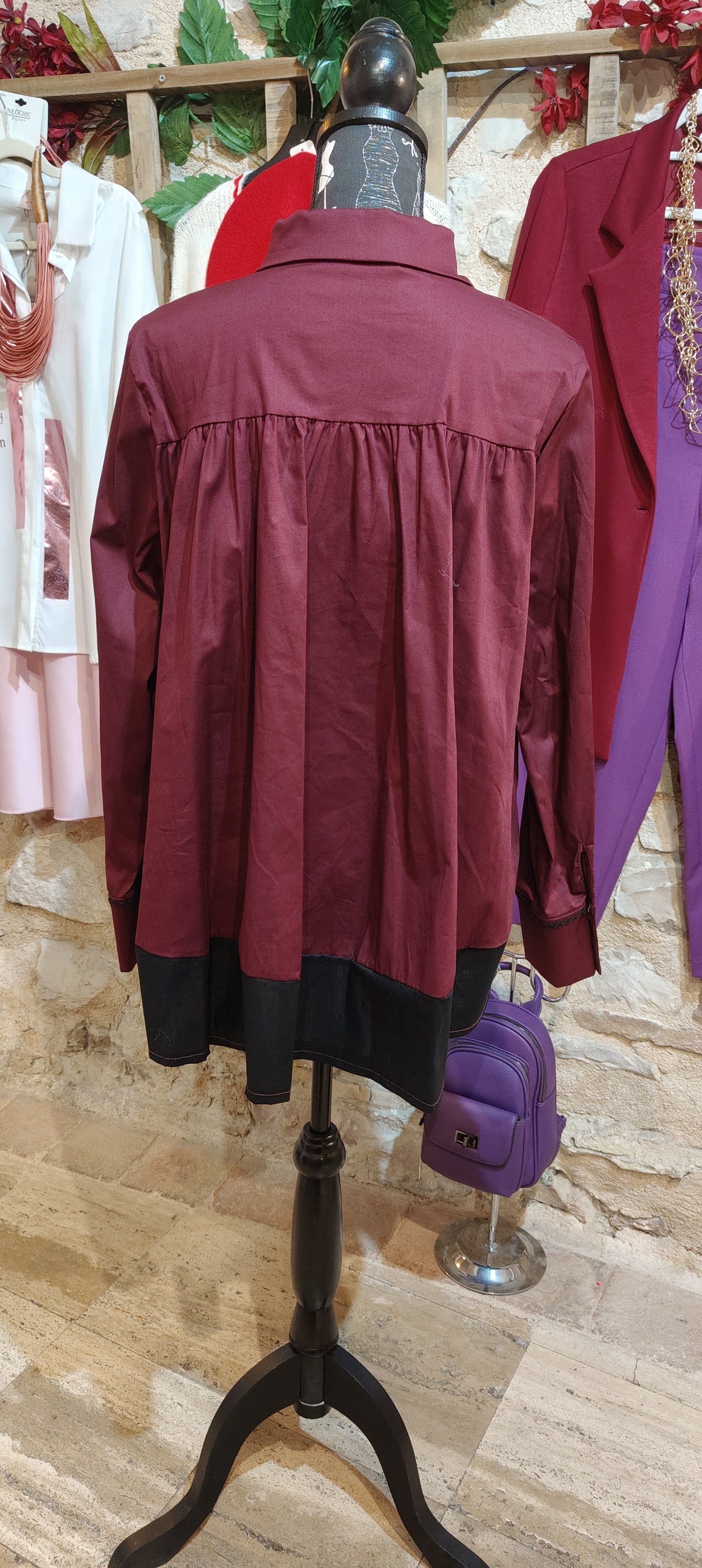 Camicia ricamata bordeaux