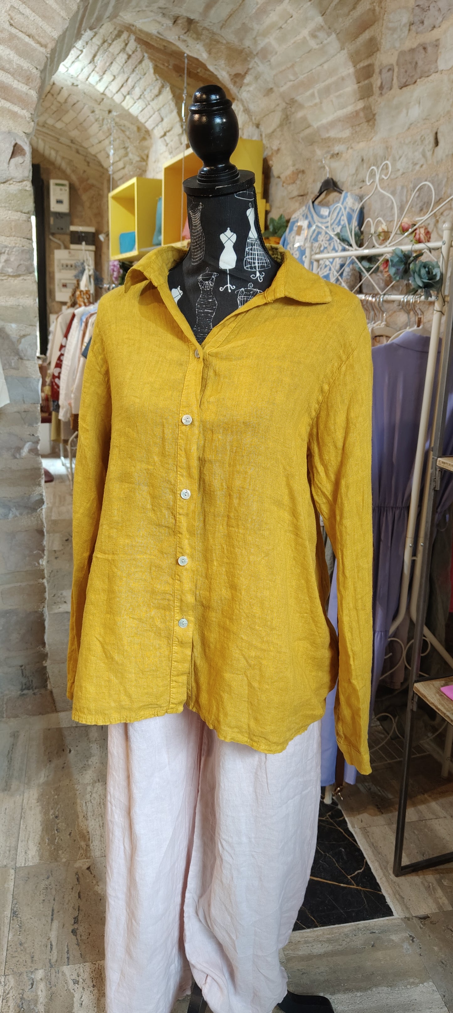 Camicia classica lino senape