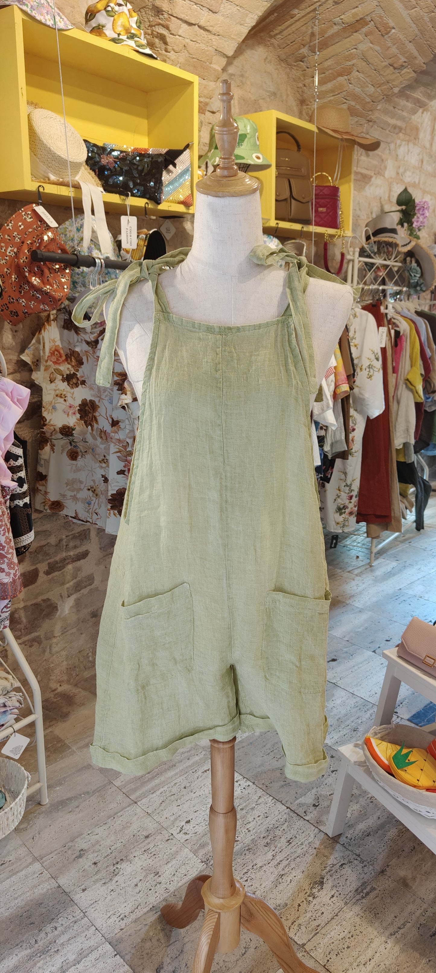 Salopette lino verde