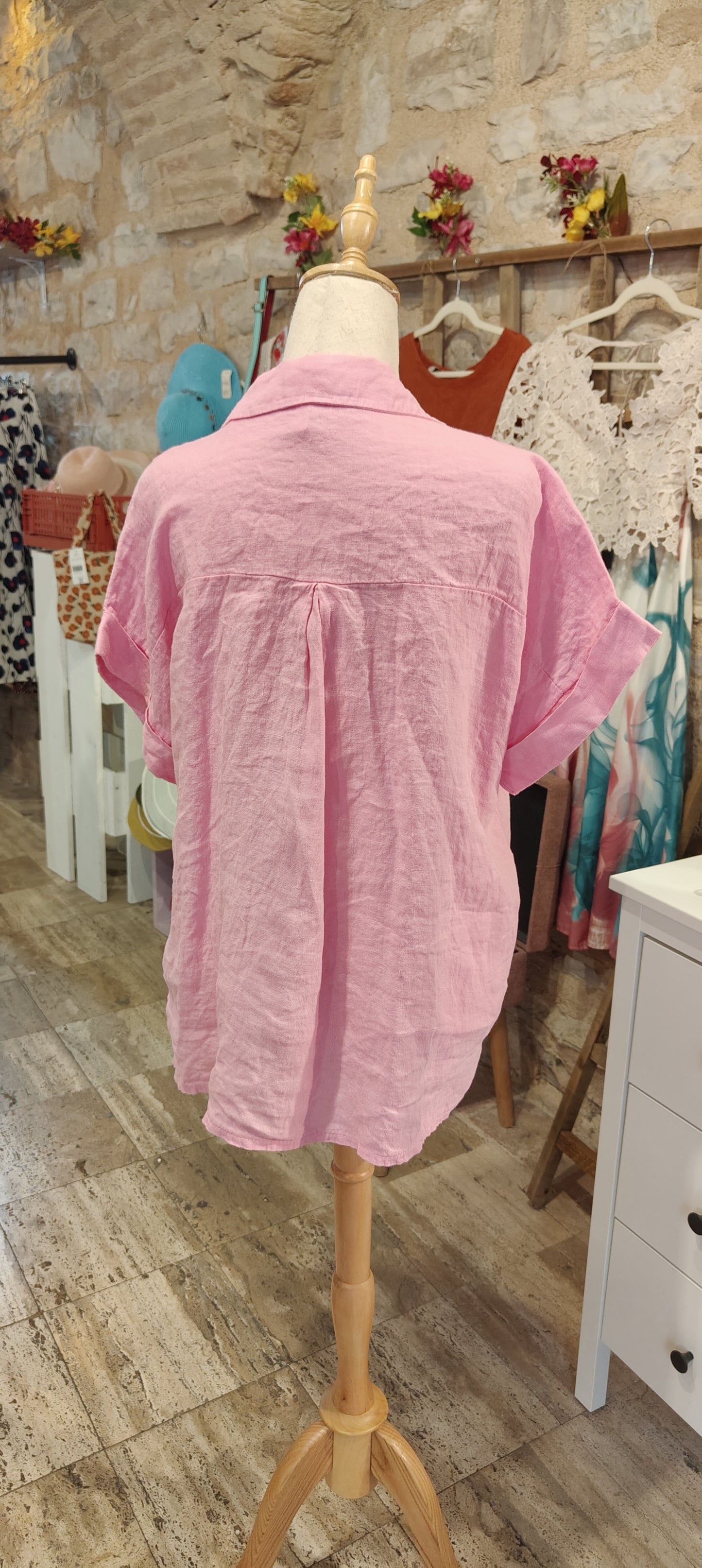 Camicia lino rosa