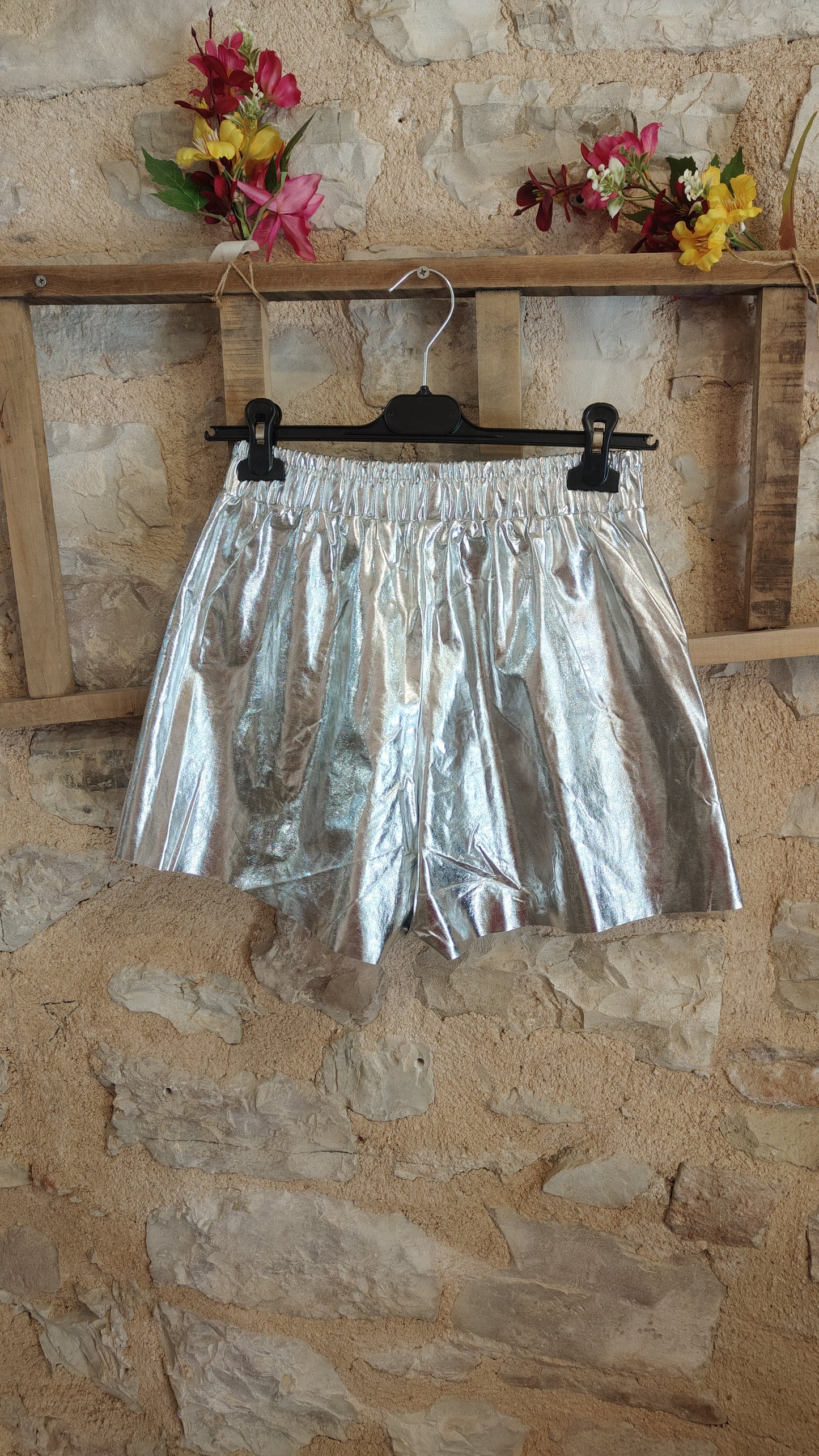 Shorts laminati argento