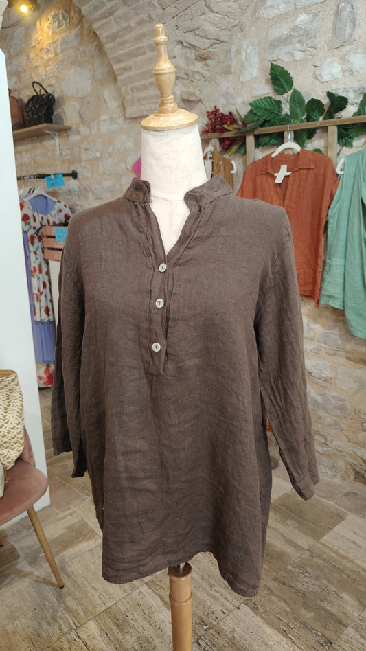 Camicia lino marrone