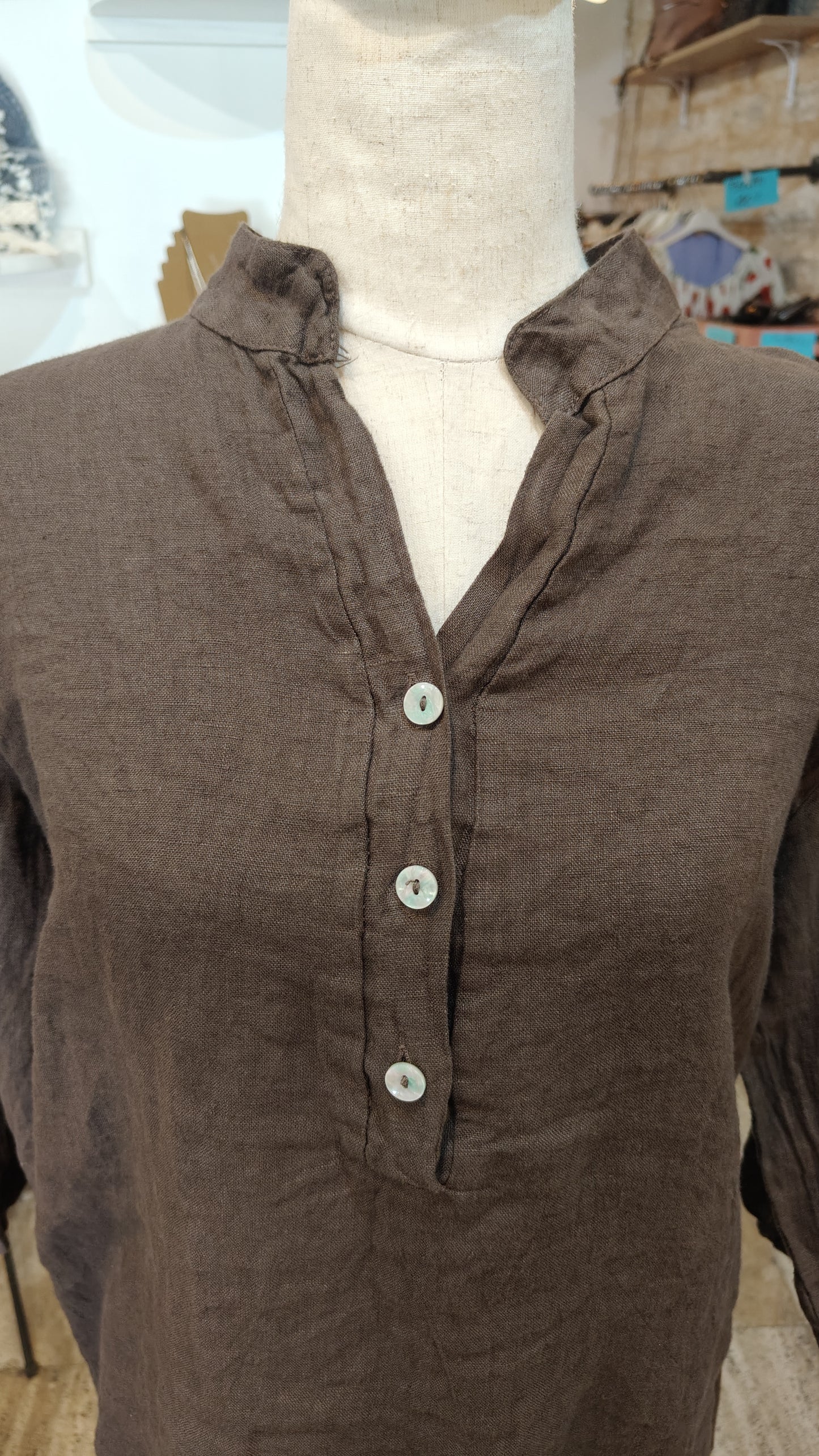 Camicia lino marrone