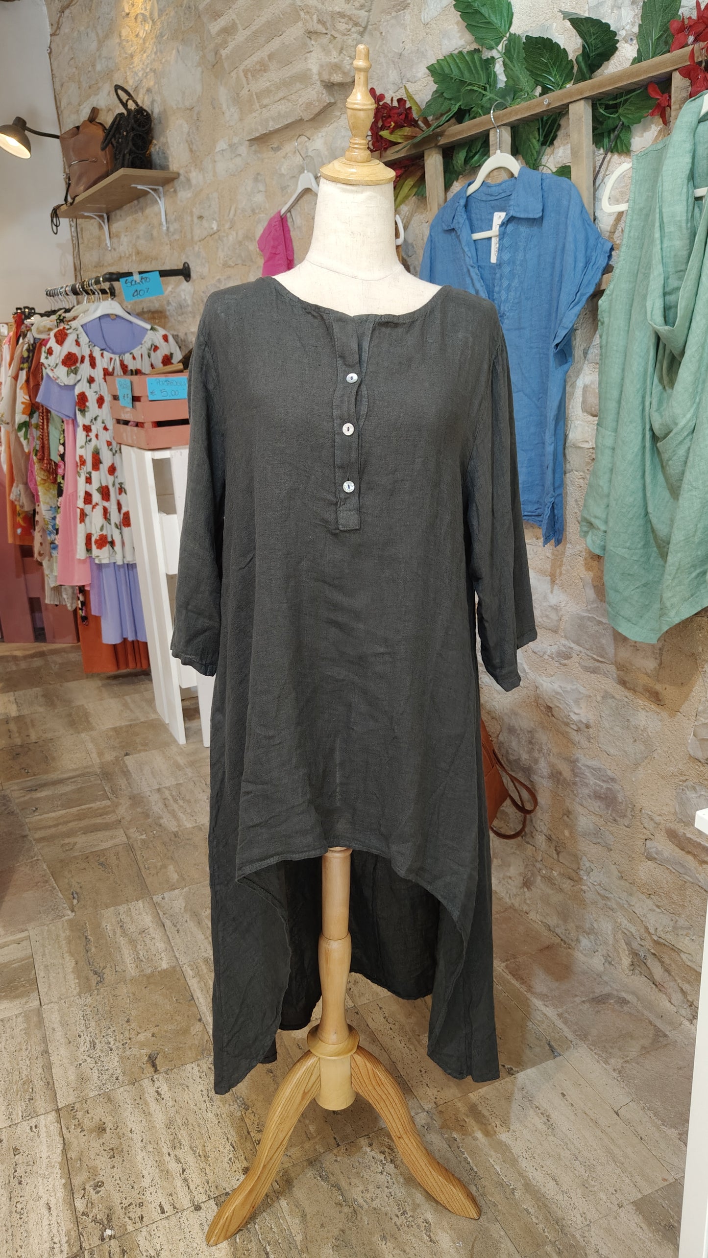 Camicione lino asimmetrico