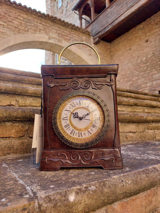 Borsa orologio rettangolare marrone