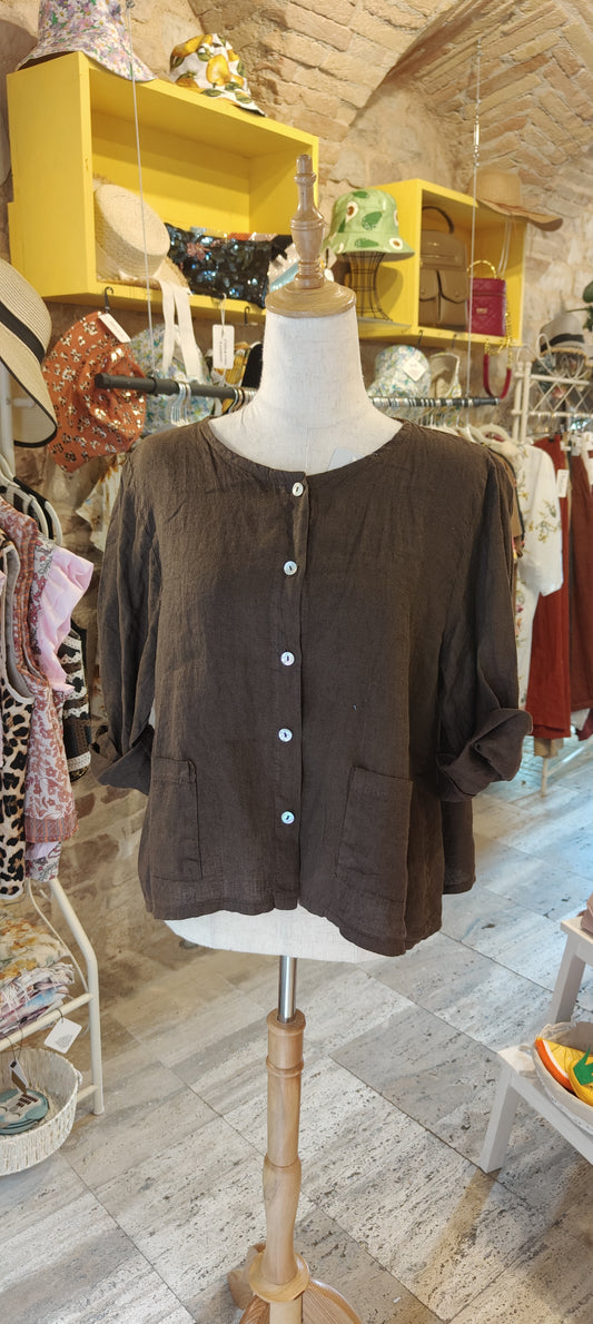 Camicia lino tasconi marrone