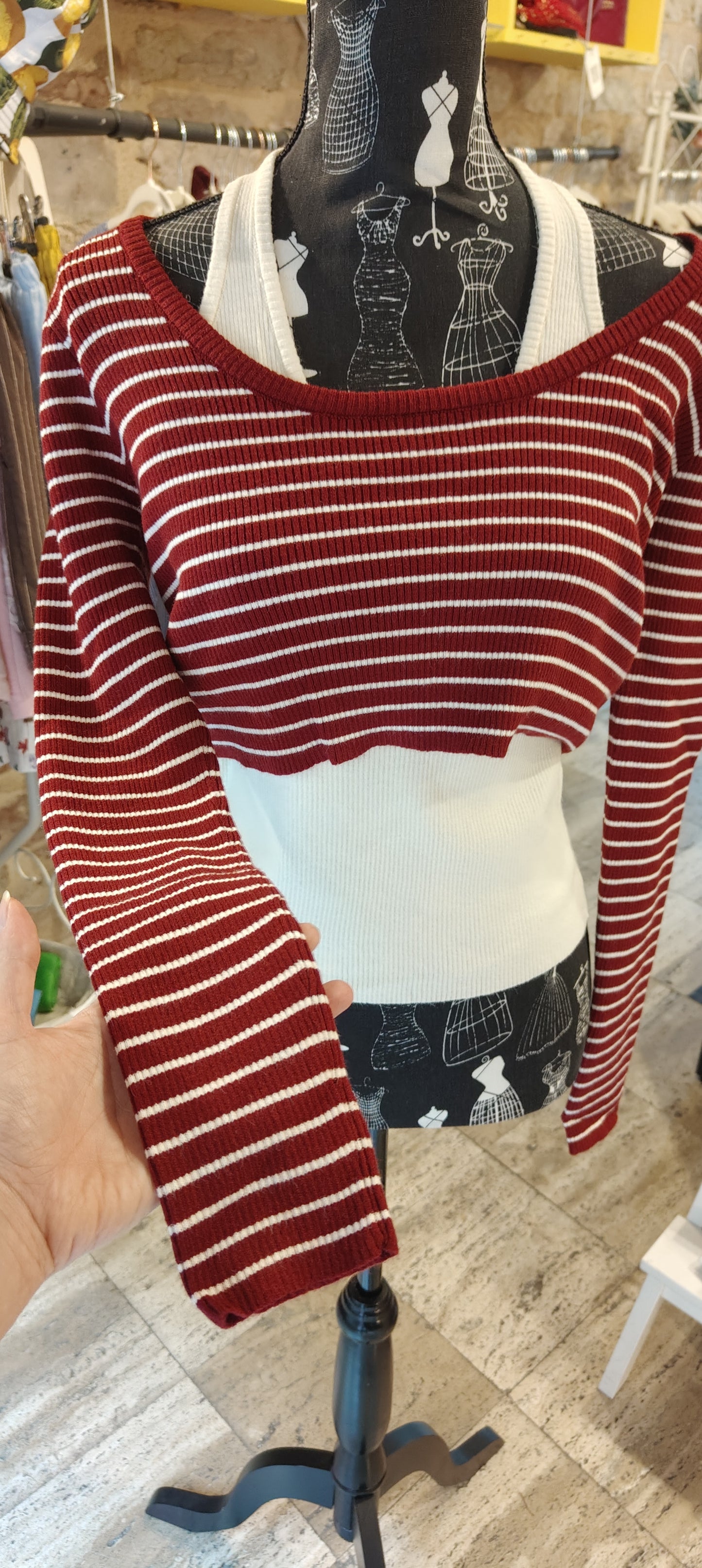 Maglia a righe bordeaux