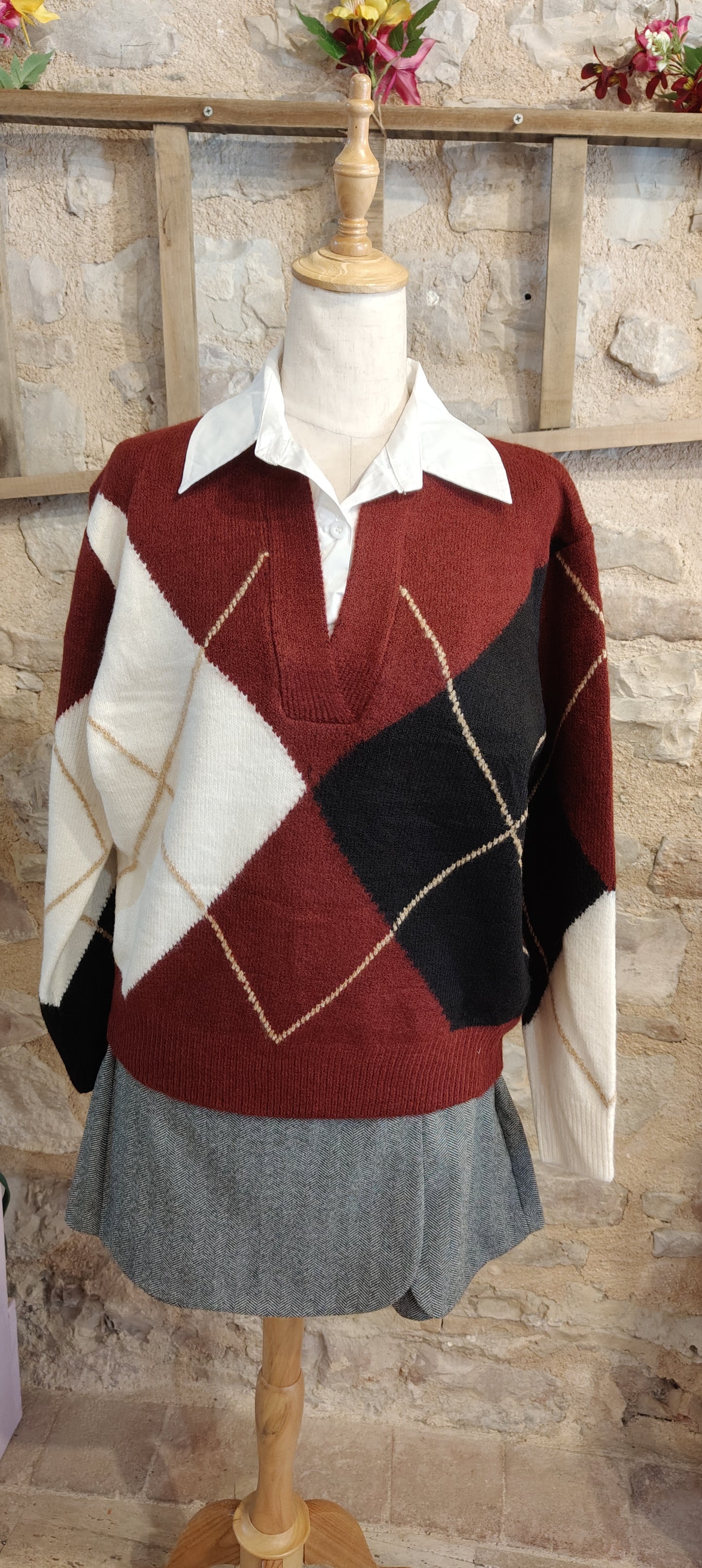 Maglioncino rombi bordeaux