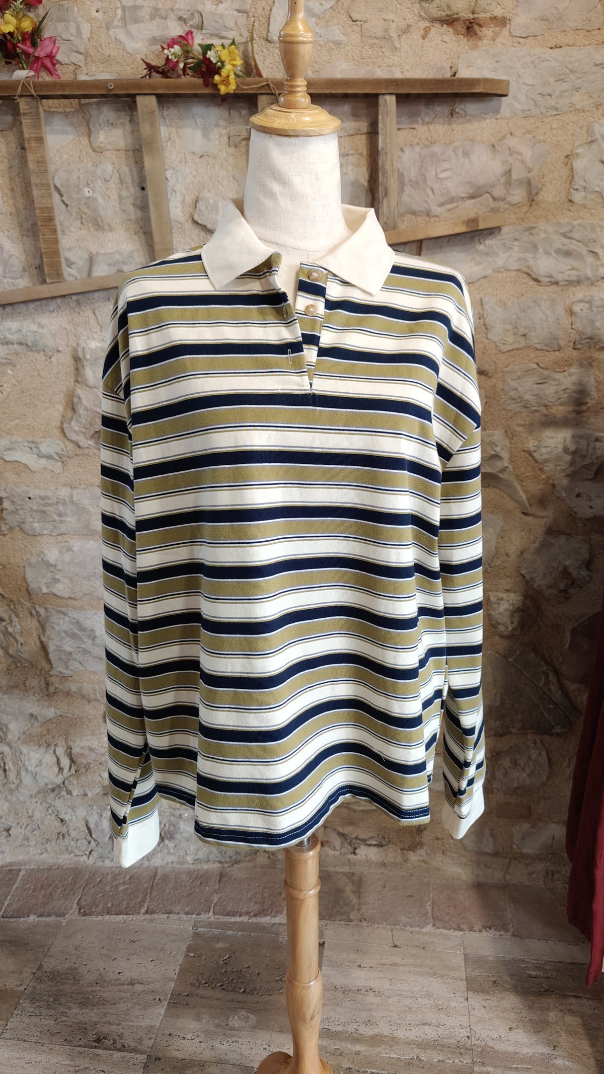 Polo righette oliva