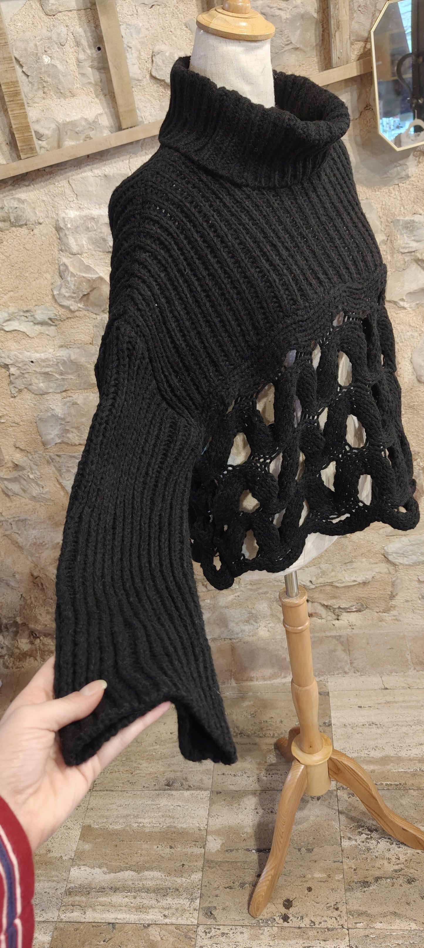 Maglione nido d'api nero (collo)