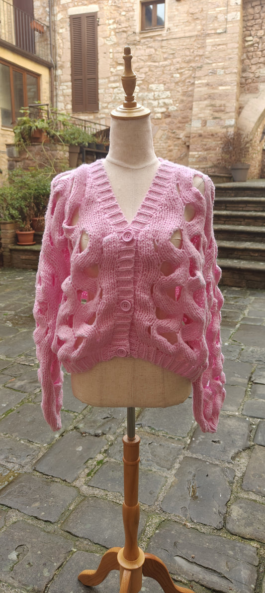 Cardigan nido d'api rosa