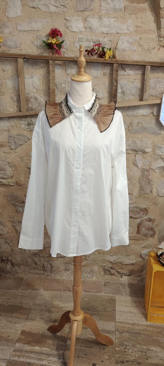 Camicia colletto frufru marrone