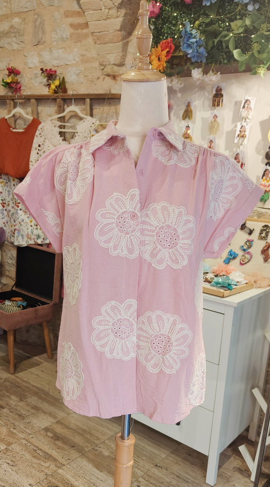 Camicia ricamata rosa
