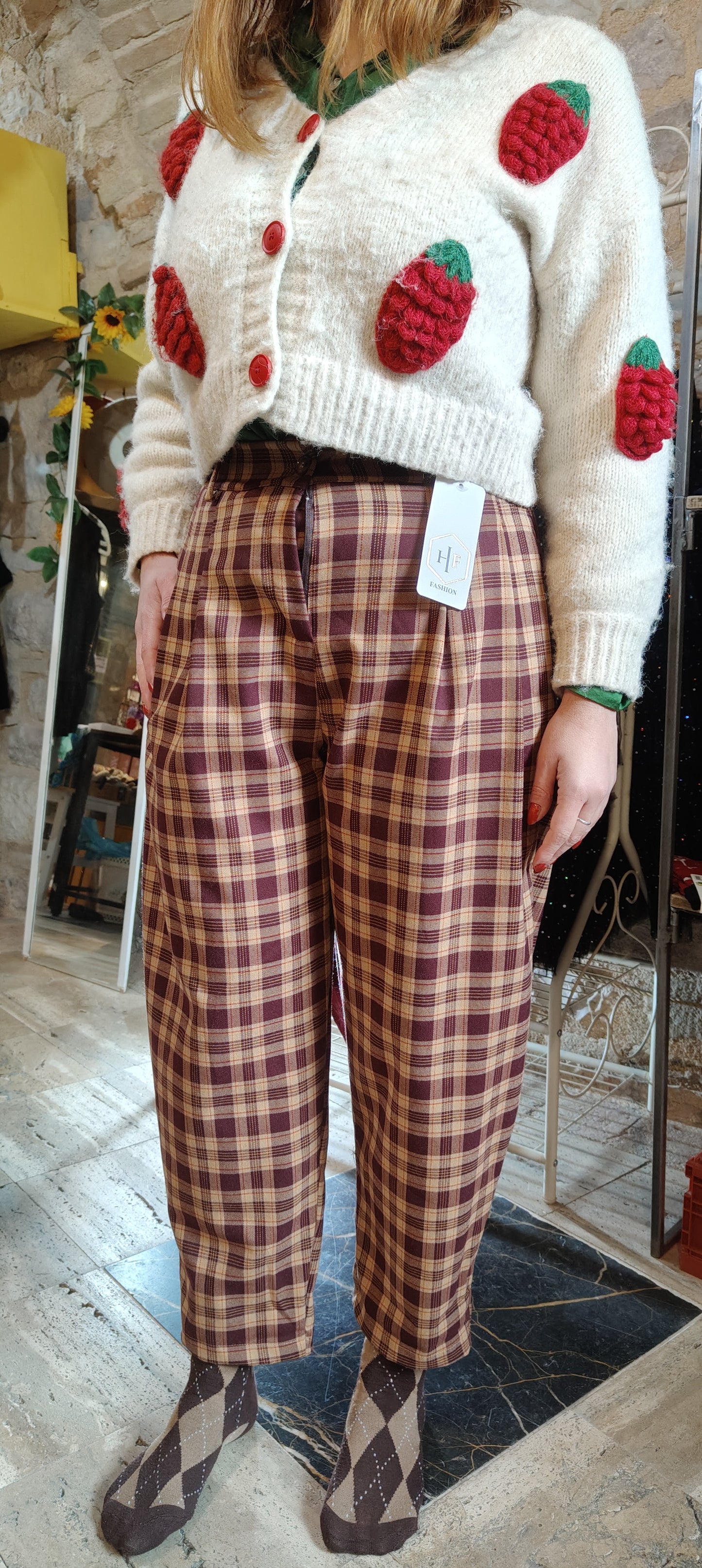 Pantaloni quadri porpora