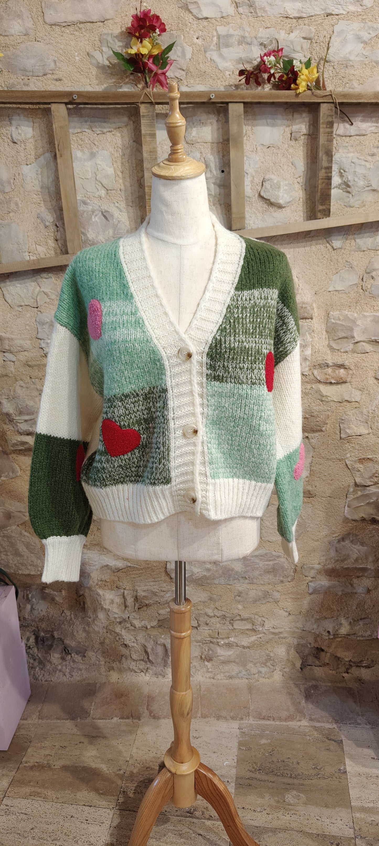 Cardigan cuoricini verde