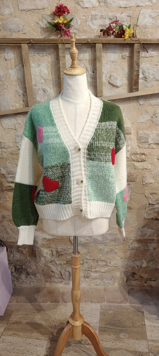 Cardigan cuoricini verde