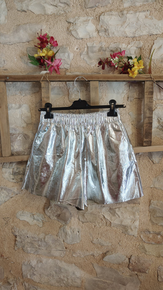 Shorts laminati argento