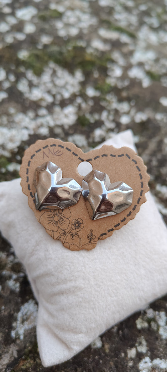 Orecchini cuore tridimensionale argento