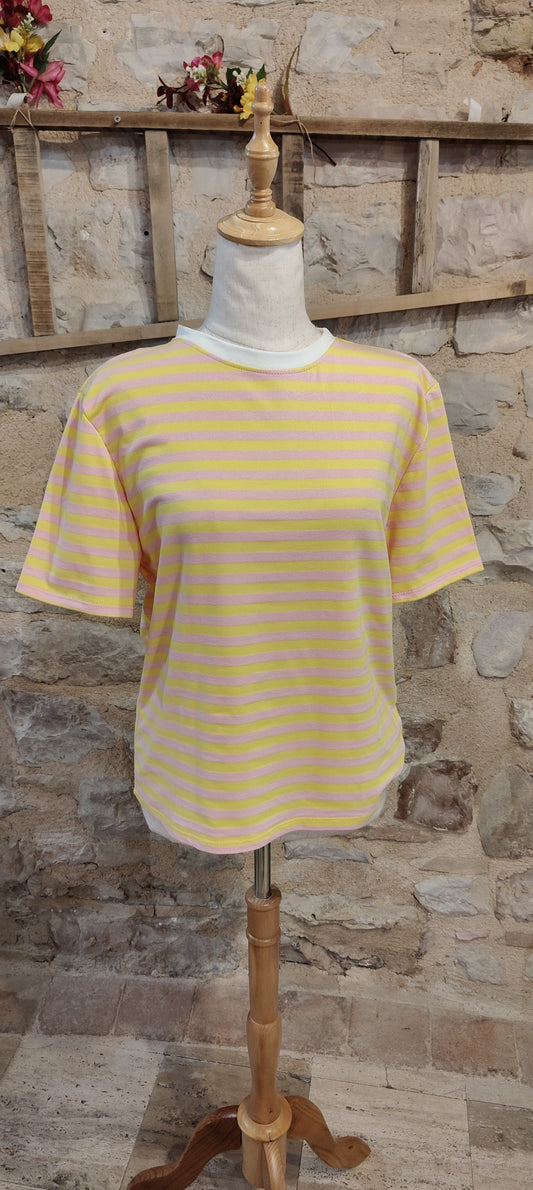 T-shirt righette rosa/gialla