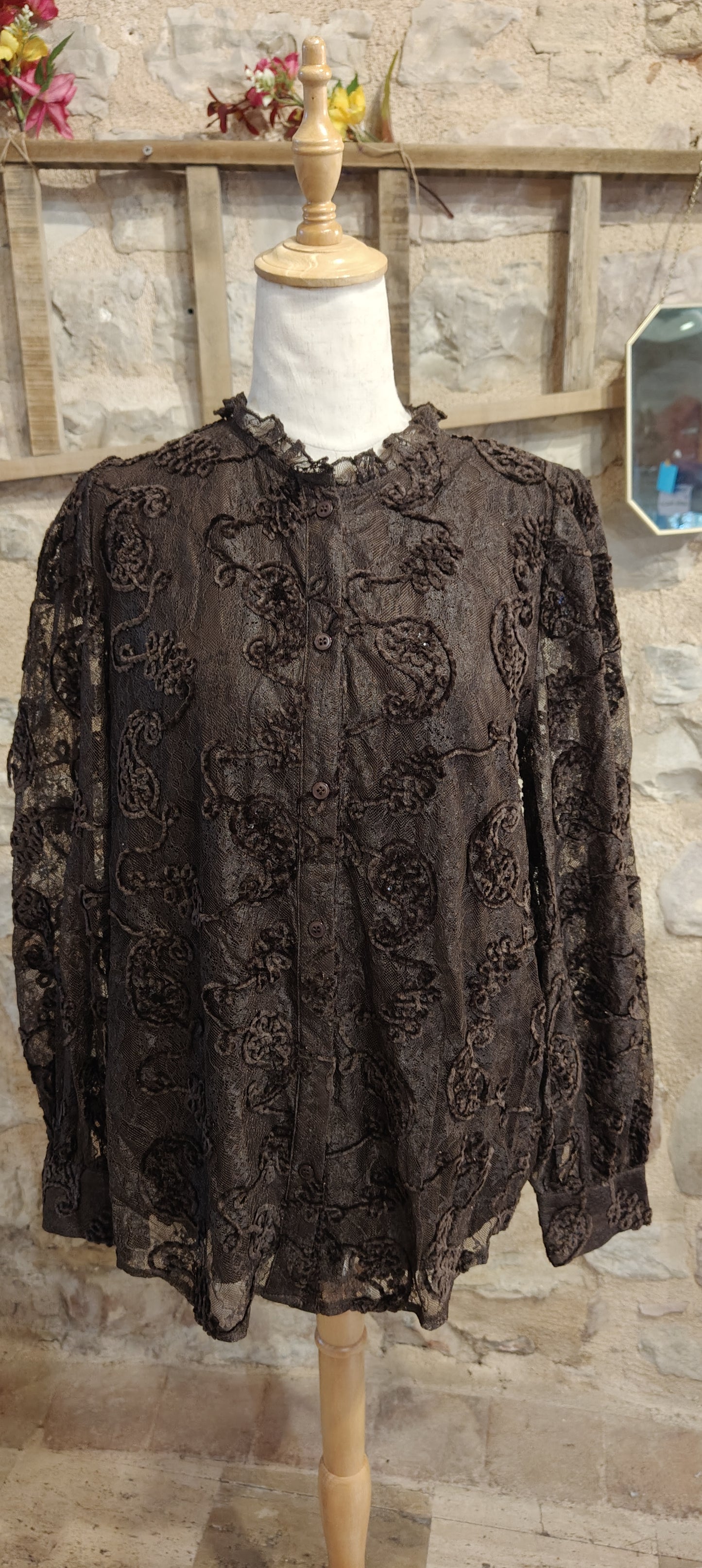 Camicia pizzo marrone