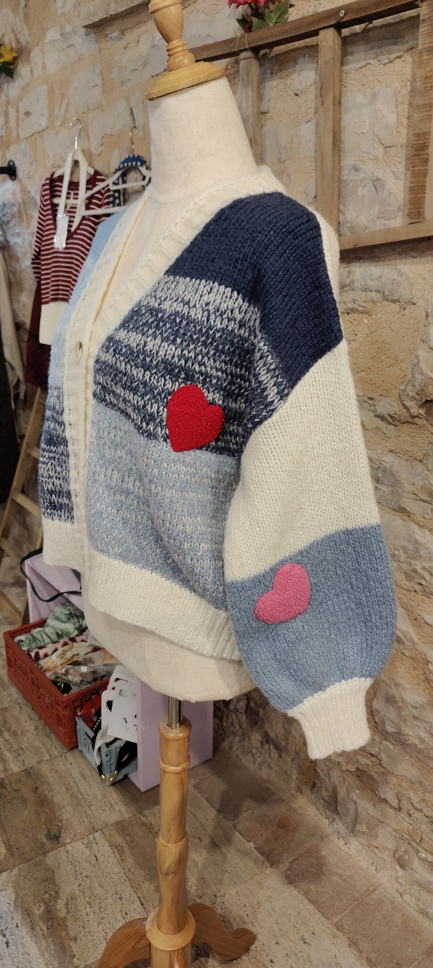 Cardigan cuoricini blu