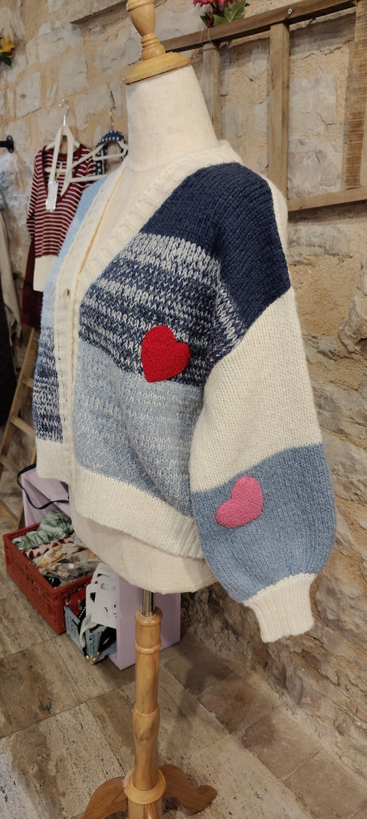 Cardigan cuoricini blu