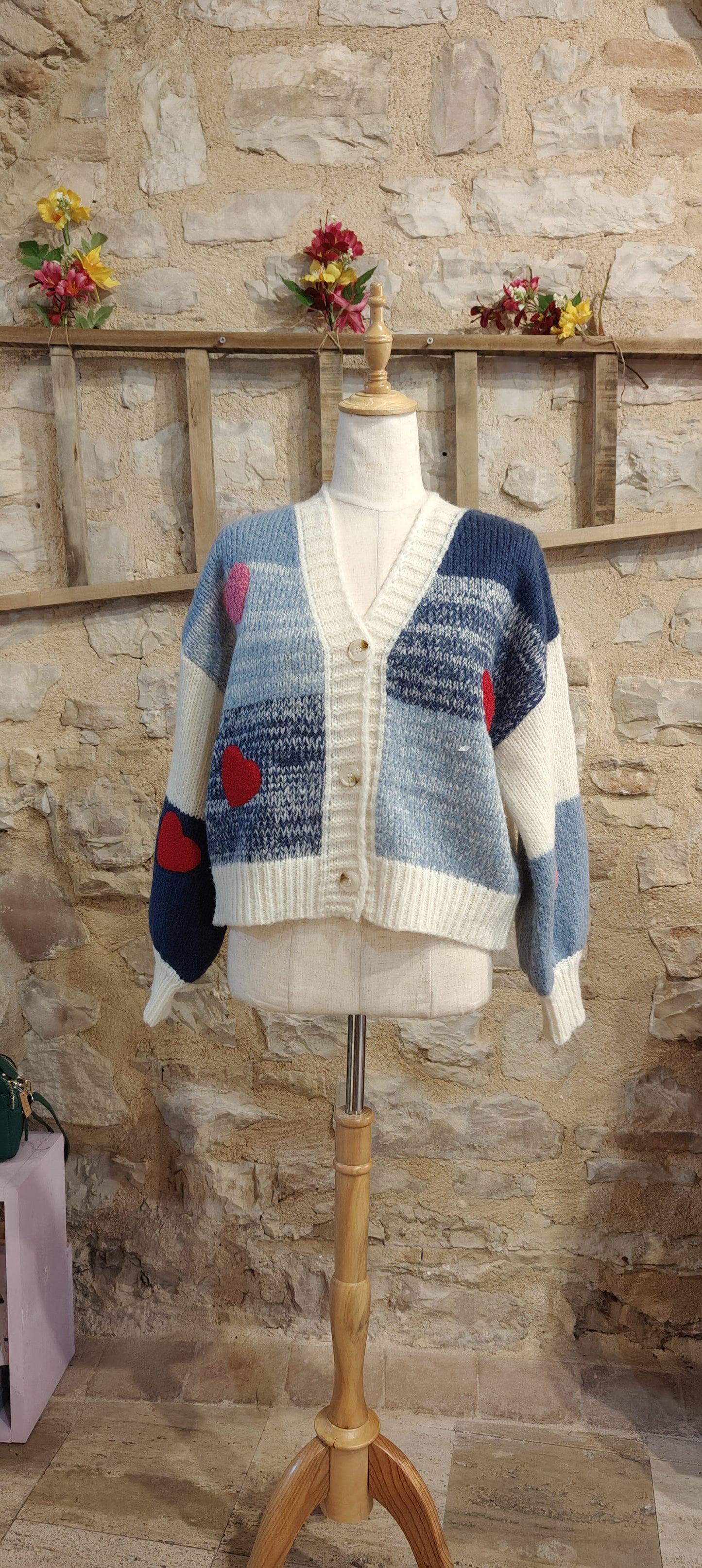 Cardigan cuoricini blu