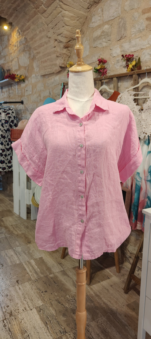 Camicia lino rosa