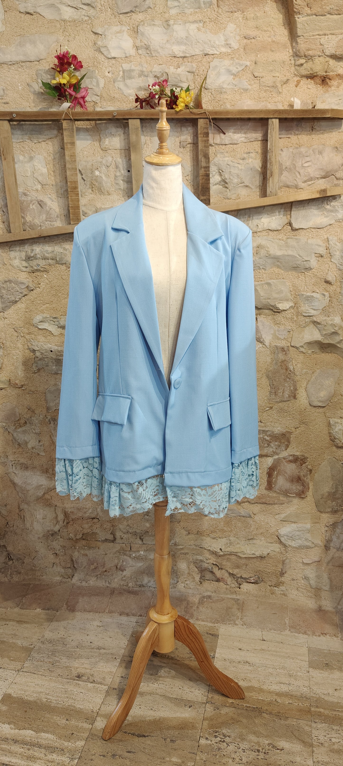 Blazer pizzo celeste