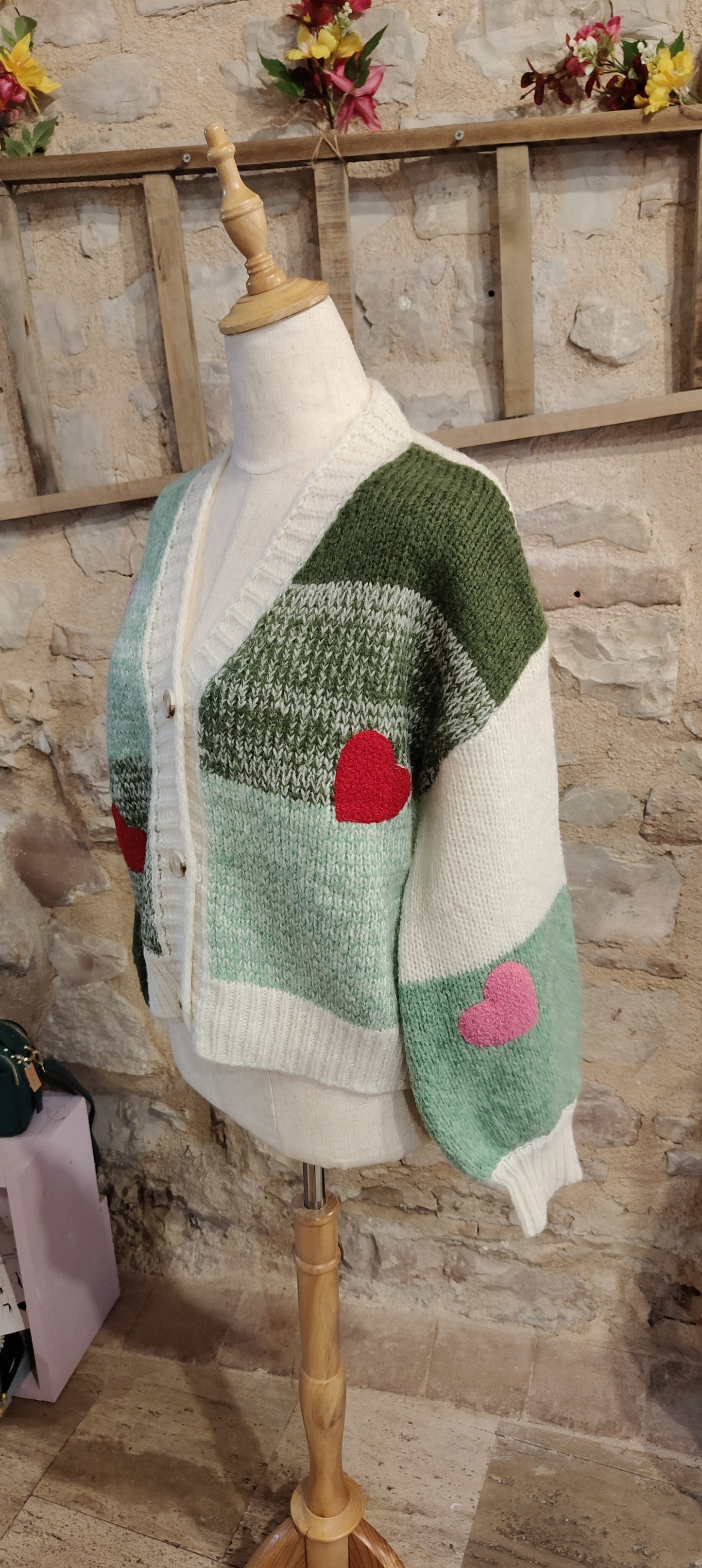 Cardigan cuoricini verde