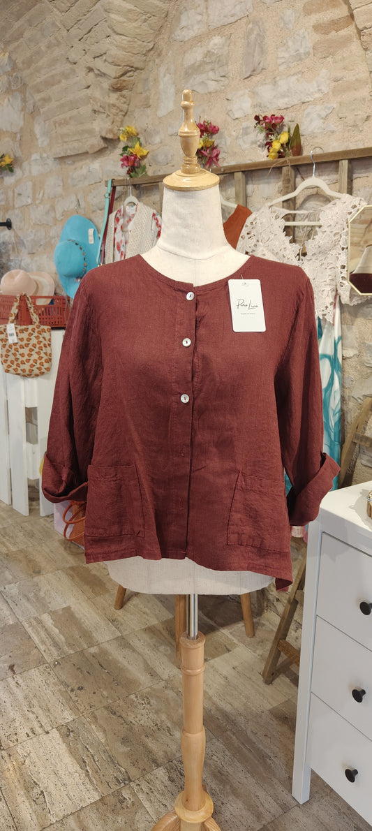 Camicia lino tasconi bordeaux