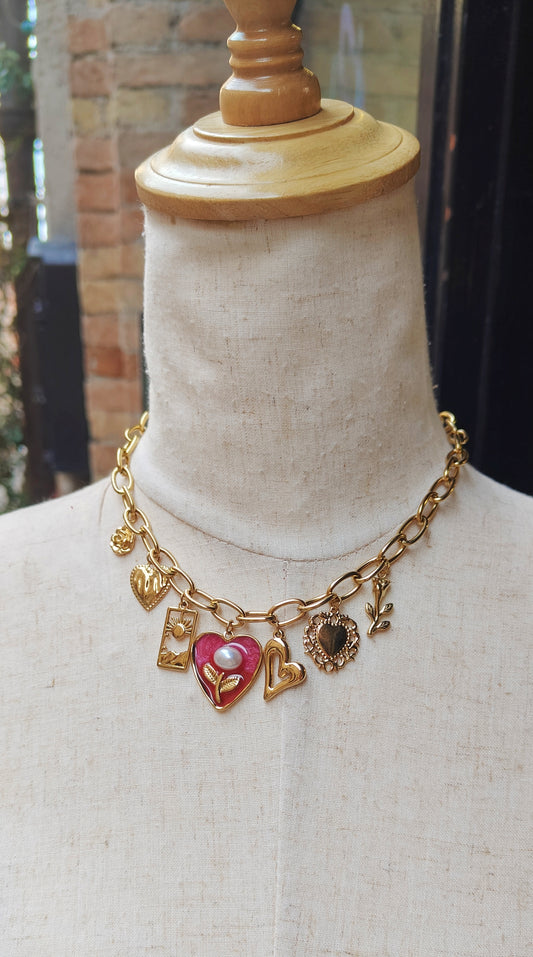 Collana cuori fucsia