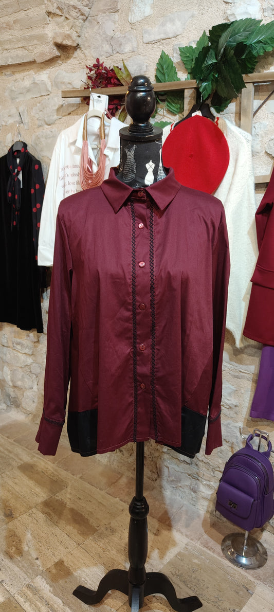 Camicia ricamata bordeaux