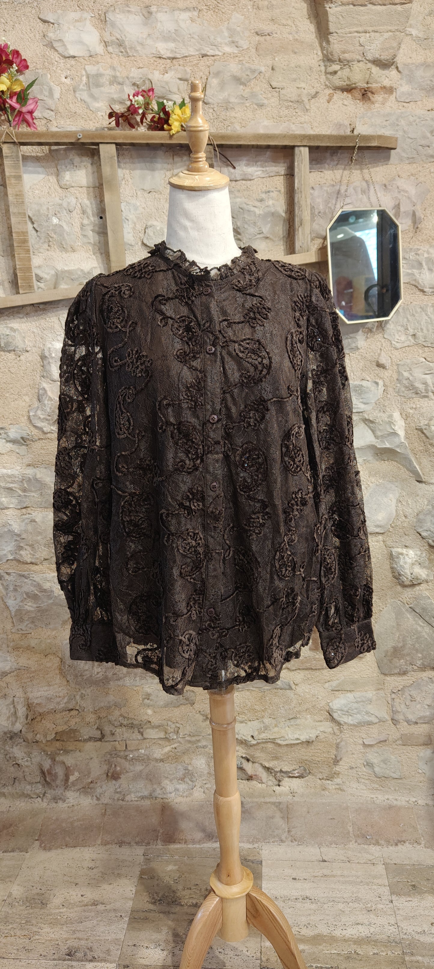 Camicia pizzo marrone