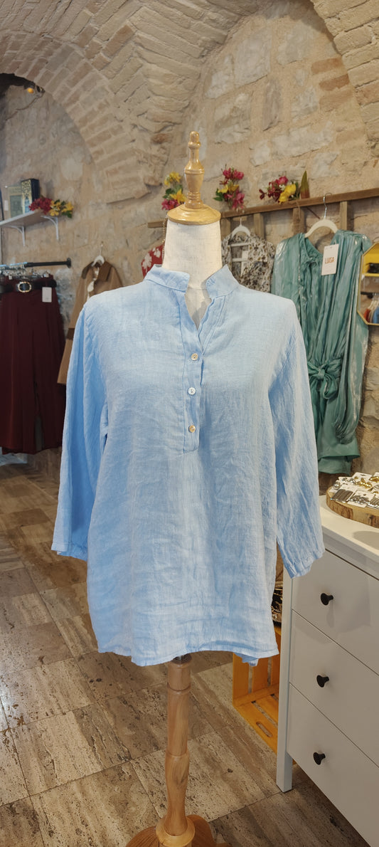 Blusa lino azzurra